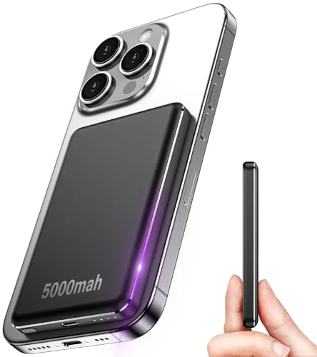 RWSRW MiniMag Ultra Slim Powerbank für Mag-Safe, Schnellladen 5000mAh Magnetische Powerbank Klein, mit Type C 20W Output Powerbank Schnellladefunktion (5000mAh)