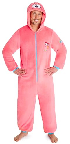 SPONGEBOB SQUAREPANTS Combinaison Pyjama Homme et Ado, S –3XL, Grenouillere Adulte à Capuche, Maison Loungewear (XL, Rose Patrick)