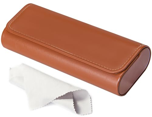 AkoaDa Brillenetui Hardcase, Premium Lederbrillenbox in Eleganz Schwarz, Hartschale mit Mikrofasertuch, für Damen und Herren, ideal für Reisen und täglichen Gebrauch