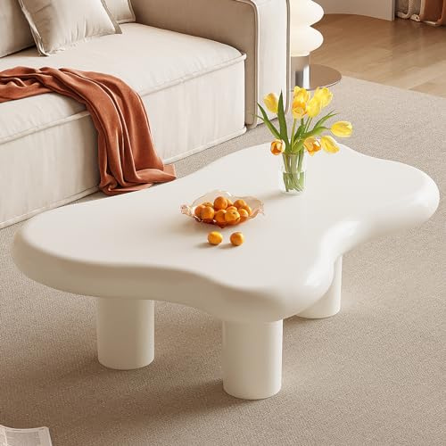 Guyii Moderner Couchtisch Weiß – Designer Kaffeetisch für Wohnzimmer, Sofatisch, Kreativer Wohnzimmertisch,Wolkenförmiger Teetisch, Beistelltisch für modernes Zuhause