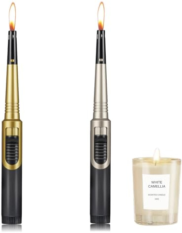 Kerzenfeuerzeug Gas mit Langem Hals – Stabfeuerzeug für Kerzen, Duftkerzen & Kerzengläser im Haushalt (2 Stück, Gold & Silber)