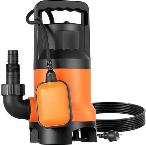 VEVOR Pompe Submersible Eaux Usées 650 W Pompe Puisard PP-GF20, 15000 L/h avec Interrupteur à Flotteur Automatique, Hauteur Refoulement 8 m, Évacuation Eaux Usées pour Piscines, Étangs, Zones Inondées