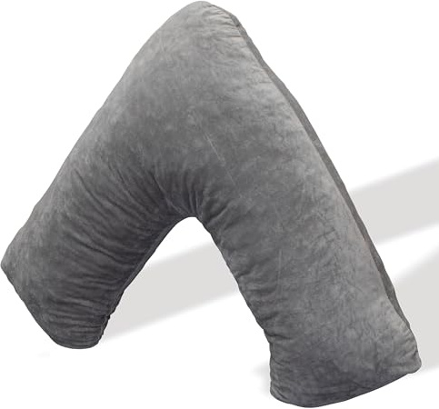 Aamira Shredded Memory Foam V Pillow, Orthopaedic Dark Grey V Shaped Pillow for Head, Neck & Back Support, Comfortable V Pillow with Pillowcase for Posture and Washable Velvet Cover