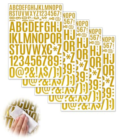 SOVYTH 5 Pezzi Adesivi con lettere glitterate,Sfregamento sui trasferimenti, adesivi con lettere dorate, autoadesive, piccoli alfabeti, adesivi per cartelli in resina, tazze, scrapbooking