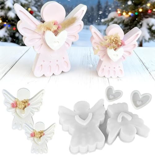 KBRPEY 4 Stampi in Silicone a Forma di Angelo con Cuore Creazioni DIY in Resina Gesso o Candele Profumate Reazioni Artigianali Decorazioni Casa e Composizioni Floreali