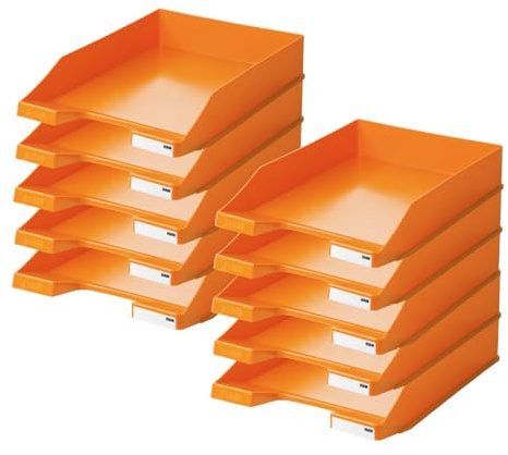 HAN Briefablage KLASSIK, 10 STÜCK Schreibtisch Organizer, Bürobedarf, Ablagefächer, Büromaterial, Briefkorb, Dokumentenablage, bis Format A4/C4, 1027-X-51, orange
