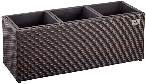 Gartenfreude Pflanzkübel Polyrattan für Innen und Außen, Kunststoffeinsatz, braun, 76x26x29.5 cm, 4000-1063-022