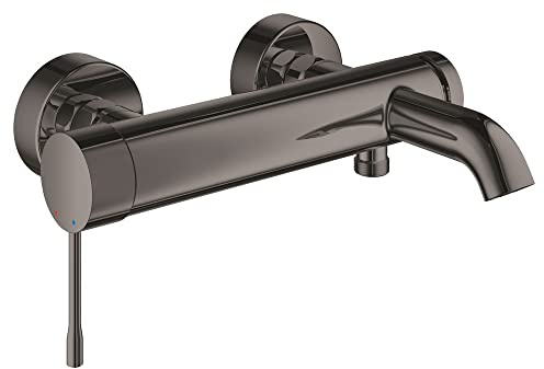 GROHE Essence, Badewannenarmatur (Duscharmatur für die Badewanne, Mischbatterie mit automatischer Umstellung Wanne/Brause, mit integriertem Rücklaufventil, S-Anschlüsse), anthrazit, 33624A01