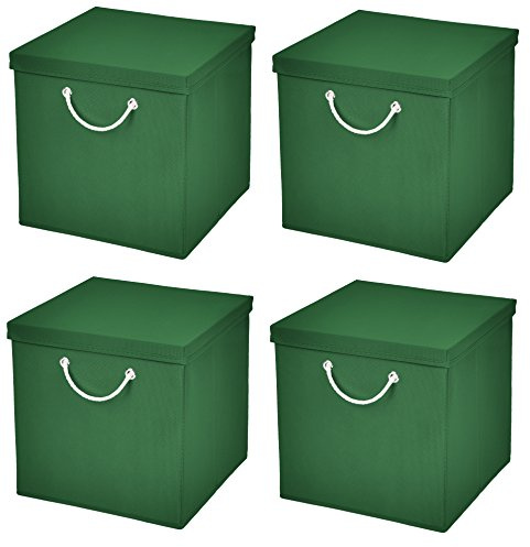 Stick&Shine 4x Aufbewahrungs Korb Dunkelgrün Faltbox 30 x 30 x 30 cm Regalkorb faltbar mit Kordel und mit Deckel