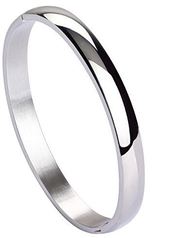 MILAKOO Womens Stainless Steel Brecelet 8MM Plain Polished Finish Silver Color Oval Bangle 7.1