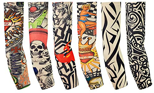 Balinco 6 Stück Tattoo Ärmel Armstrümpfe - Temporäre Tattoos für Karneval, Fasching & Party - Bunt