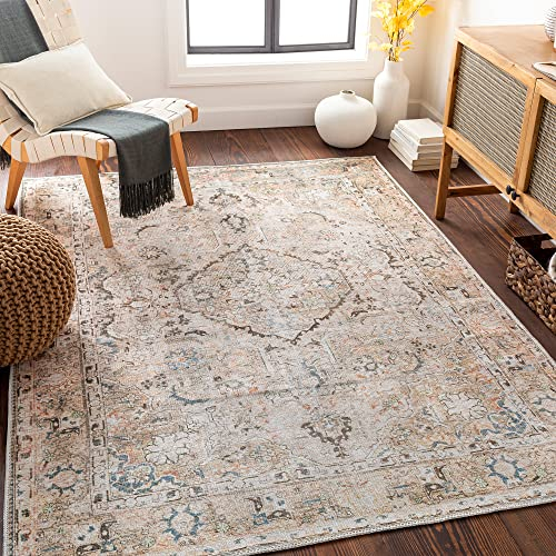 Livabliss Riverside Machine Washable - Vintage Area s Living Room, Large 200x275 cm - Traditional Boho Style, Dining Room, Kitchen, Outdoor, Hallway - Light Pink, Ivory and Blue