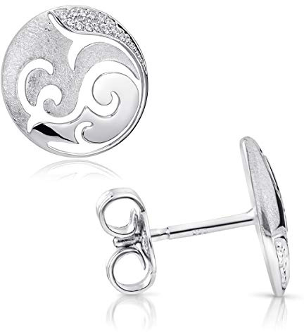 Damen Ohrstecker 925 Silber rund Ø11mm Ohrringe mit Zirkonia SO-388 | Sterlingsilber Stecker mit Ornamenten verziert in rhodiniert, gold, rosegold incl Geschenk Box von MATERIA by Matthias Wagner