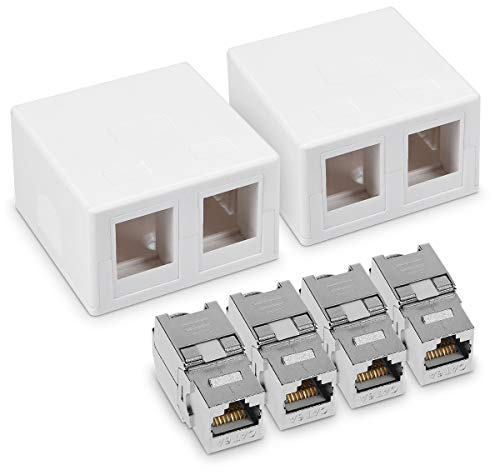 kwmobile 2x CAT 6A Aufputz Netzwerkdose inkl. 4x Keystone Module - 2 Port RJ45 Buchse 10 Gbit/s - Netzwerk LAN Aufputzdose Internetdose Set in Weiß