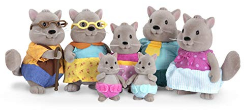 Li'l Woodzeez - Las ardillas de Bustleberry - Li'l Woodzeez - Familia de ardillas Bustleberry - Set de 7 figuras coleccionables de animales rebañados - Juguete para niños a partir de 3 años