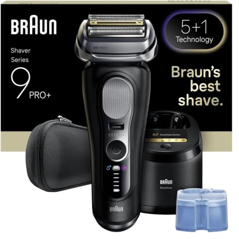 Braun Rasierer Herren Elektrisch Series 9 PRO+, 9660cc, Schwarz | Elektrorasierer, 5+1 Scherkopfelemente, Barttrimmer, 60 Min Akku, Wasserdicht, Made in Germany, Inkl. Reiseetui, Pflegesystem