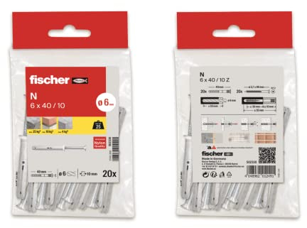 fischer, Tacos y tornillos de golpe N 6x40, tacos hormigón, Bolsa 20 uds, Acero Inoxidable