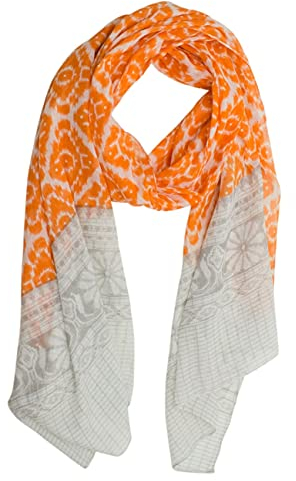 Sunsa Damen Schal, Halstuch Baumwolltuch für Frühlings/Sommer, Stola Tuch mit Blumen Design, Accessoires for Women, Scarf Tücher und Schals als Geschenk für Frauen/Freundin (orange/grau)