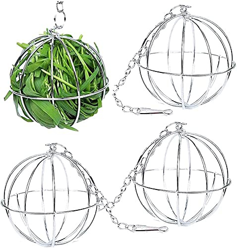 Allazone 4 PCS Hay Feeder Ball, Hay Rack Ball, Small Animal Stainless Steel Grass Ball Grass Rack Ball for Rabbit Guinea Pig Hamster Hay Dispenser Hanging Ball Feeder Toy Rabbit Pet Supplies