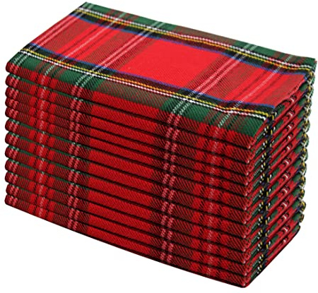 COTTON CRAFT Christmas Tartan Plaid Napkins -12 Pack 100% Cotton Cloth Napkins - Xmas Holiday Lunch Brunch Dinner Party Festive Celebration - Paperless Reusable Washable Table Napkin -18x18 Red Green