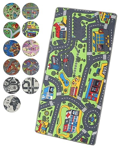 Primaflor Spielteppich mit City-Design - Spielteppich für Kinder 95 x 133 cm - pflegeleichter Kinderteppich mit Straßen
