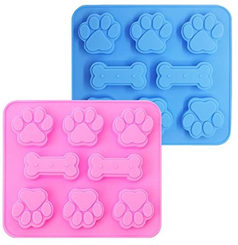 Karjiaja 2 Pack 2-in-1 Hündchen Puppy Dog Paw and Bone Silikonformen Non-Stick Food Grade Wiederverwendbare Bakeware Maker für Schokolade, Süßigkeiten, Gelee, Eiswürfel, Hund Behandelt