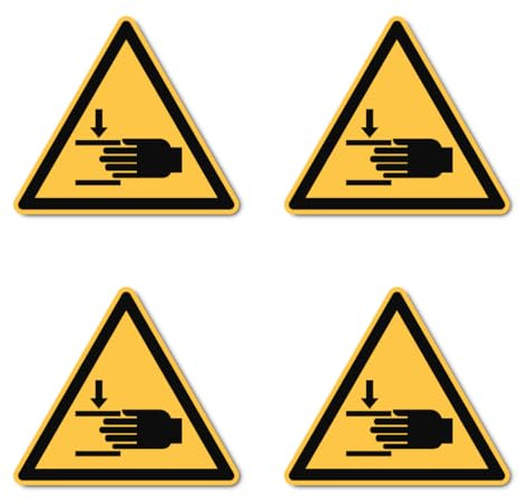Warnung vor Handverletzungen: W024 - DIN EN ISO 7010 / ASR A1.3 - Aufkleber: 10 cm, 4 Stück