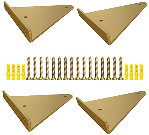 Gold Dekorative Unsichtbare Regalhalterungen Schwerlast Dicke Eisenkunst Regalträger Schwimmende Wandregale Zum Selbermachen, für Küche, Wohnzimmer, Balkon, 4 Stück (Length 280mm)
