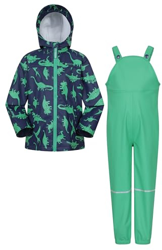 Mountain Warehouse Raindrop Kids Waterproof Jacket & Trousers Set - Breathable & Lightweight Rain Coat & Pants with Side Pockets -Spring Summer, Walking, Outdoors Blue Kids Size 7-8 Years