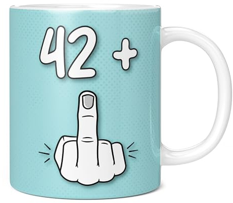 Mug Monster - Taza de 43 cumpleaños, I Am 42 + 1, regalo para 43 años, taza de café de cerámica, regalo para hombres o mujeres, taza extra grande y gigante disponible, taza blanca de 11 onzas