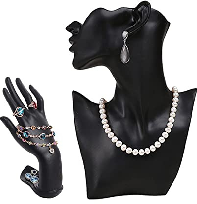 Papinimo 2 Pack Jewelry Mannequin Display Set Necklace Earring Display Stand Jewelry Bust Hand Organizer for Show Selling