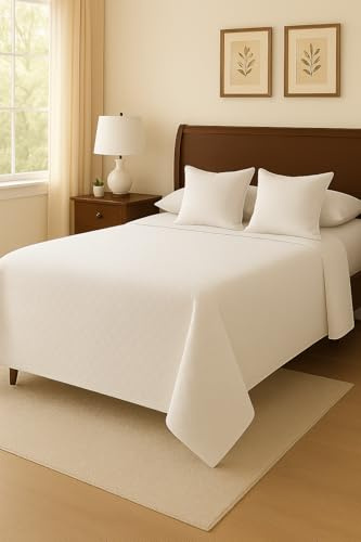 Corredocasa Copriletto Matrimoniale Estivo Cotone Made in Italy Telo Singolo 100% Cotone Piquet, Telo Arredo Copri Letto 2 Piazze 280X270 Stile Country Bianco - Foniture Albergo Hotel Casa