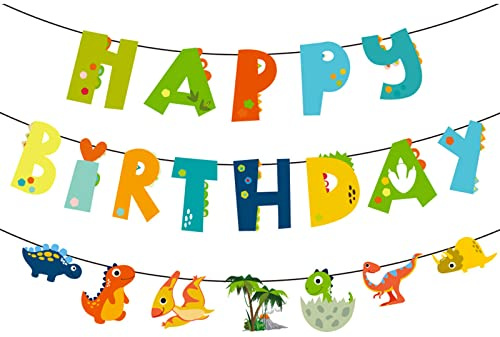 GoldRock Dino Happy Birthday Girlande, Dinosaurier Banner, Motto Party Dekorationen für Kinder Geburtstag