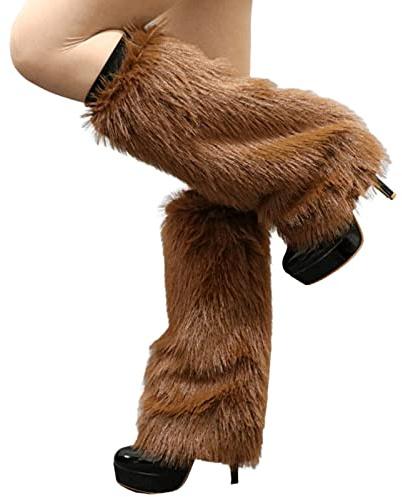 Altsuceser Plüsch-Beinstulpen aus Kunstfell, für Damen, lange Stiefel, Schuhe, Manschette, knielang, Hipster, warme Socke, braun, 40 cm