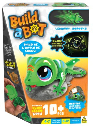 Build-a-Bot: Glow Gecko, Bauen Sie Ihren eigenen interaktiven Haustier-Gecko, einfaches Klick'n' Create-System, 20+ teiliges STEM-Roboter-Kit für Kinder, ab 4 Jahren, Grün