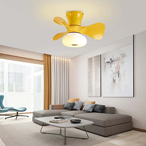 Lampadario con Ventilatore da Soffitto LED Dimmerabile Motore Reversibile Ventilatore da Soffitto con Luce e Telecomando Moderno Silenzioso 6 velocità Lampadario Ventilatore Camera Bambini-Yellow