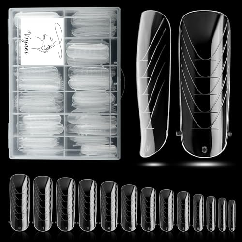 Vnjaoi 130 Stück Poly Verlängerung Gel Dual-Nagelformen Nagelformen mit Schuppenbildner Sargnagel für Gel Maniküre Nail Art Design Salon DIY zu Hause (Langer Rundkopf Dual Nail Forms Set)