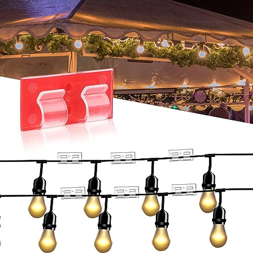 22pcs Hooks for Outdoor String Lights Clips, Weatherproof Outdoor Light Clips for String Lights Adhesive Cable Organizer Cord Holder String Light Clips for Patio Balcony Gutters