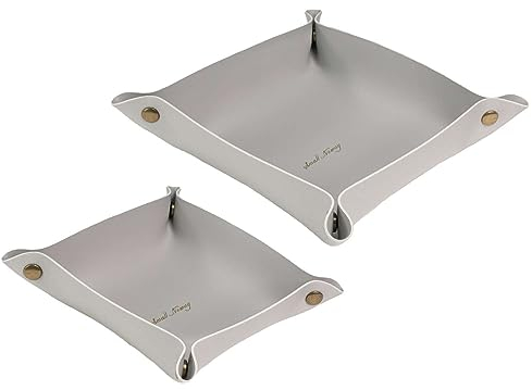 INTIRILIFE 2x Taschenleerer aus Kunstleder in Grau - Geknöpft Gesamtgröße 17 x 4.8/21.5 x 5.7 cm - Innengröße 14.5 x 4.8/18 x 5.7 cm - Organizer Aufbewahrungs Box für Schmuck Schlüssel Ablage