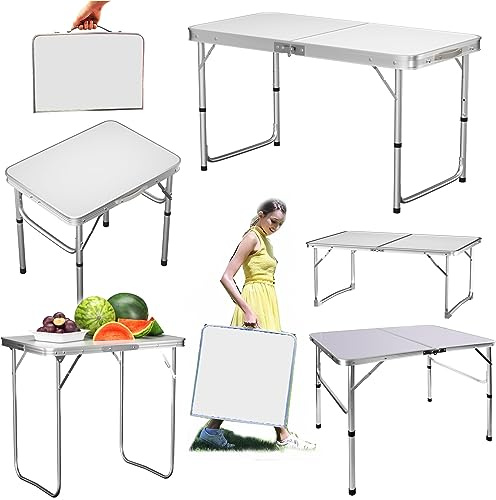 Yiyai Campingtisch Klapptisch 120x60cm Höhenverstellbar 55/62/70cm, Leicht & Kompakt Klapptisch mit Aluminiumrahmen Balkontisch für Festivalls Märkte und Campen
