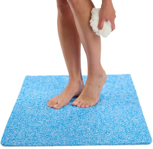 Shower Mat Non Slip - Soft PVC Loofah Bath Mat - Anti Slip Shower Mat for Inside or Outside Bathtub, Tub, Bathroom Floors - Secure Grip Shower Mat for Elderly - No Suction Cup Matt (Aqua Blue 24x32)