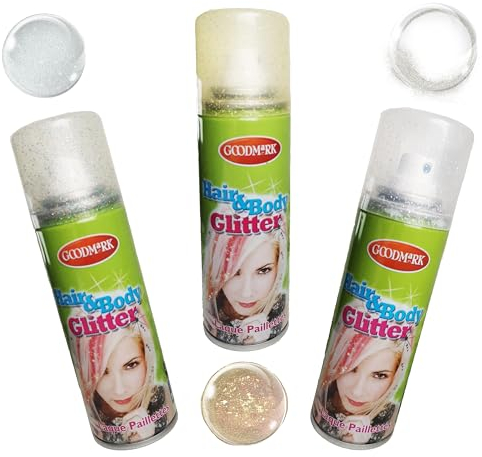 Nico Europe® - Glitzer Haarfarbe 3 Dosen à 125ml für Karneval, Fasching, Partys & Co. - Temporäres Color-Haarspray zweifarbig Gold & Silber auswaschbar - Färbendes Hair Spray für Erwachsene & Kinder