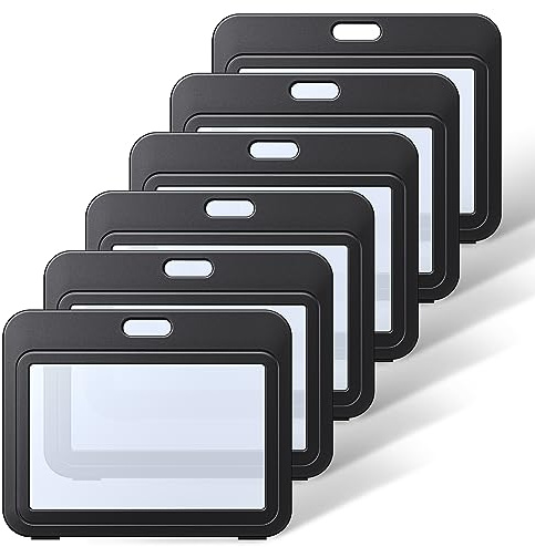Uniclife Ausweishalter mit doppelseitigen Fenstern, horizontal, Hartplastik, schwarz, Kartenschutztasche für Büro, Schule, Ausweis, Kreditkarten, Näherungsschlüssel, Führerscheine und Pässe, 6 Stück