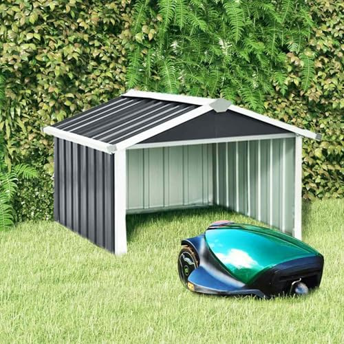 Gecheer Cobertizo para robot cortacésped, 92 x 97 x 63 cm, acero galvanizado antracita, garaje para robot cortacésped, cobertizo para herramientas, cobertizo de jardín