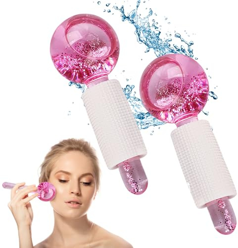 DAKLUNAR 2 PCS Facial Ice Globes für Gesicht, Kühlkugeln Set für Augen & Nacken, Facial Roller für Straffen die Haut Reduzieren Schwellungen Augenringe Verbessern die Durchblutung (Rosa)