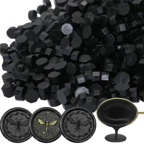300 Stück Siegelwachs,Schwarz Siegelwachs Perlen achteckiges Wachssiegel-Set für Einladungen, Karten, Umschläge, Weinpakete, Geschenkverpackungen (Schwarz)