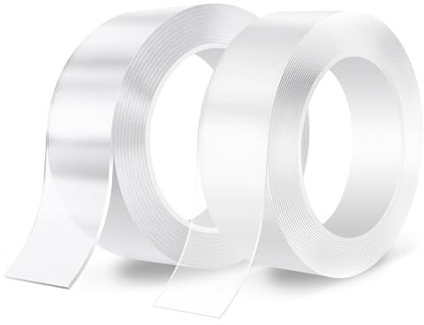 SANLI TAPE Cinta adhesiva de doble cara, extrafuerte, nano, transparente, despegable, sin dejar rastros, cinta adhesiva reutilizable para alfombras, marcos de fotos, cocina (1 mm x 3 cm x 6 m y 2 mm x