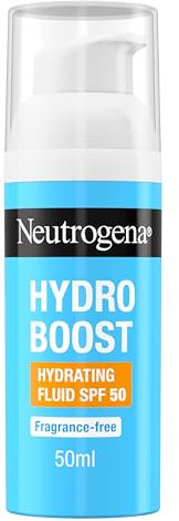 Neutrogena Hydro Boost Hydrating Face Fluid SPF 50, with Hyaluronic Acid, Pro-Vitamin B5 and Niacinamide, Broad Spectrum for Dry Skin, 50ml