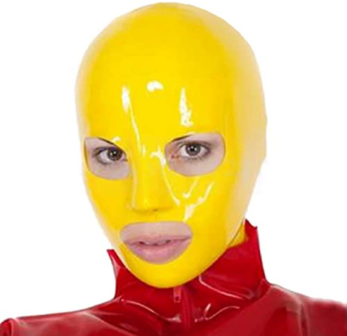 ZOUTYI Gelb,L, 100% Gelb Latex Maske Sexy Latex Gummi Maske Fetisch SM Bondage Maske Erotische Cosplay Maske Latexliebhaber Adult Sexy Party Stil Augenmaske Erwachsenes Spielsklavenpaar BDSM