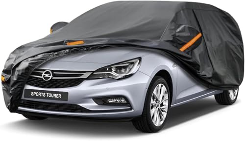 Kayme Kombi Autoplane Wasserdicht Atmungsaktiv für Opel Astra L K J Sports Tourer H Caravan (2004-2025), 7 Schichten Vollgarage Autoabdeckung für Sonne Staub Schutz, mit Reflektierenden Streifen.